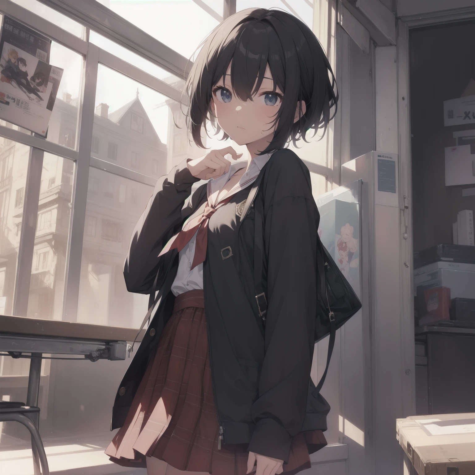 ultra-absurdres-Top quality by artist God, ultra-detailed, high resolution, anime moe artstyle, best anime 8k konachan wallpaper, pixiv contest winner, pool:2810, perfect anatomy,break, 1girl, (Please draw a girl walking sleepily to school alone. )break,(Solo,little female,:1.3),Full limbs, ,a junior high school student, (very short hair), short cut, flat chest, , small butt, small black eyes, beautiful detailed eyes, well-proportioned iris and pupils, expressive eyes, highres detailed hair, soft expression, salor school_uniform, sailor collar, serahuku, bow, pleated skirt,(Detailed Lighting), (Detailed background), in the School commute route. break,super detailed skin, Best cinematic lighting powered by famous artist, 8k,beauty illustration,photoshop_(medium),very aesthetic,break,((artist:takeuchi_takashi )), artist:clamp ,artist:carnelian ,artist:kantoku ,