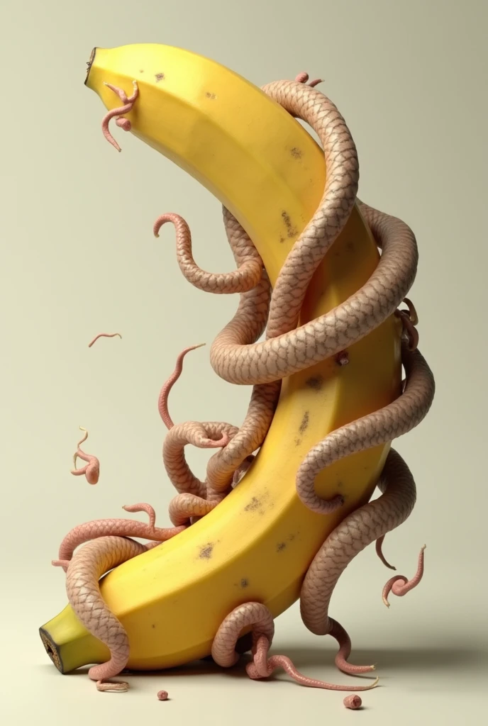 create me a drawing banana with worms around it