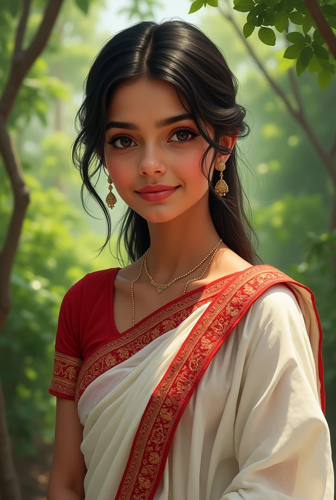Marathi girl in red bordered white brahmi saree