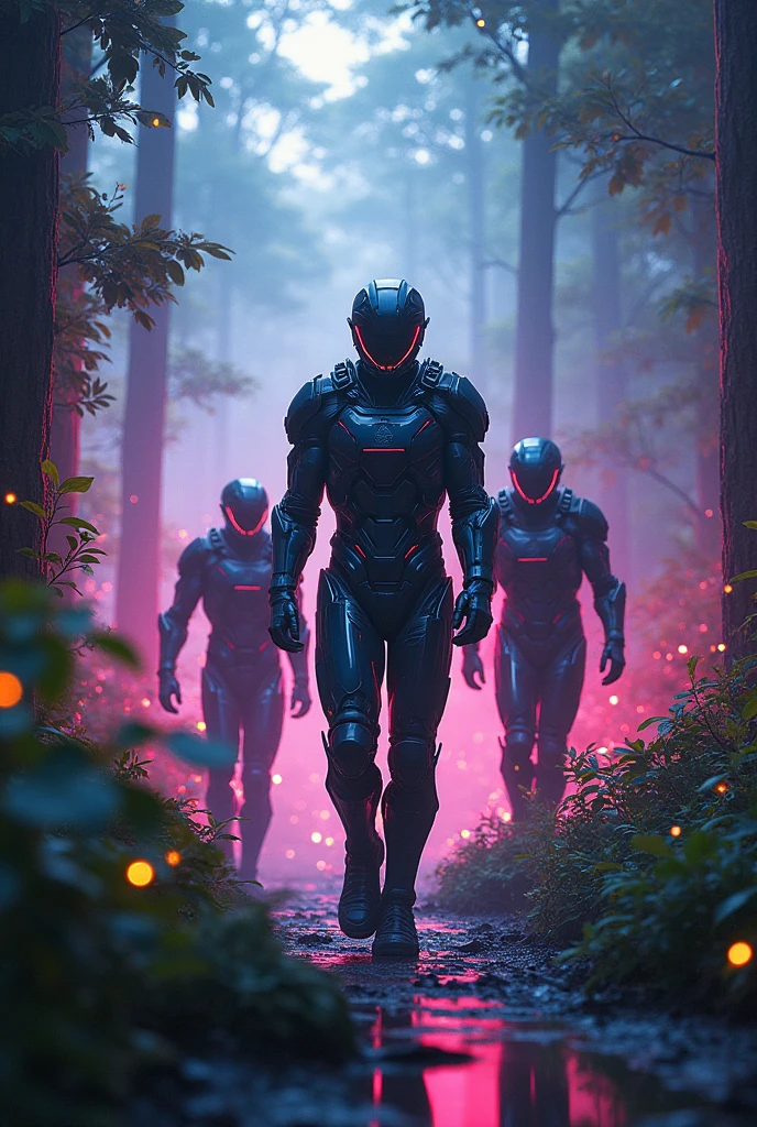 Men in armor cyber 
Forest neon 
4k