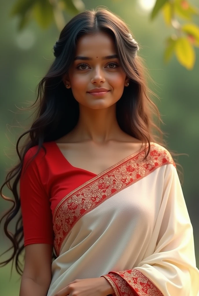Marathi girl in red bordered white peshwai style  saree