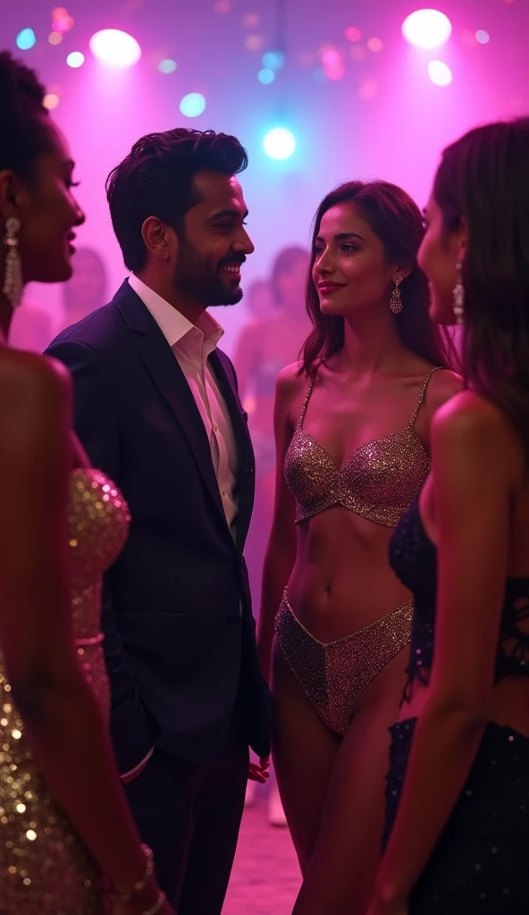 **Encounter with Transgender Individuals**:
   - A friendly interaction between Ashok, Gautam, and several well-dressed transgender individuals in the nightclub. The atmosphere is light-hearted and jovial.
