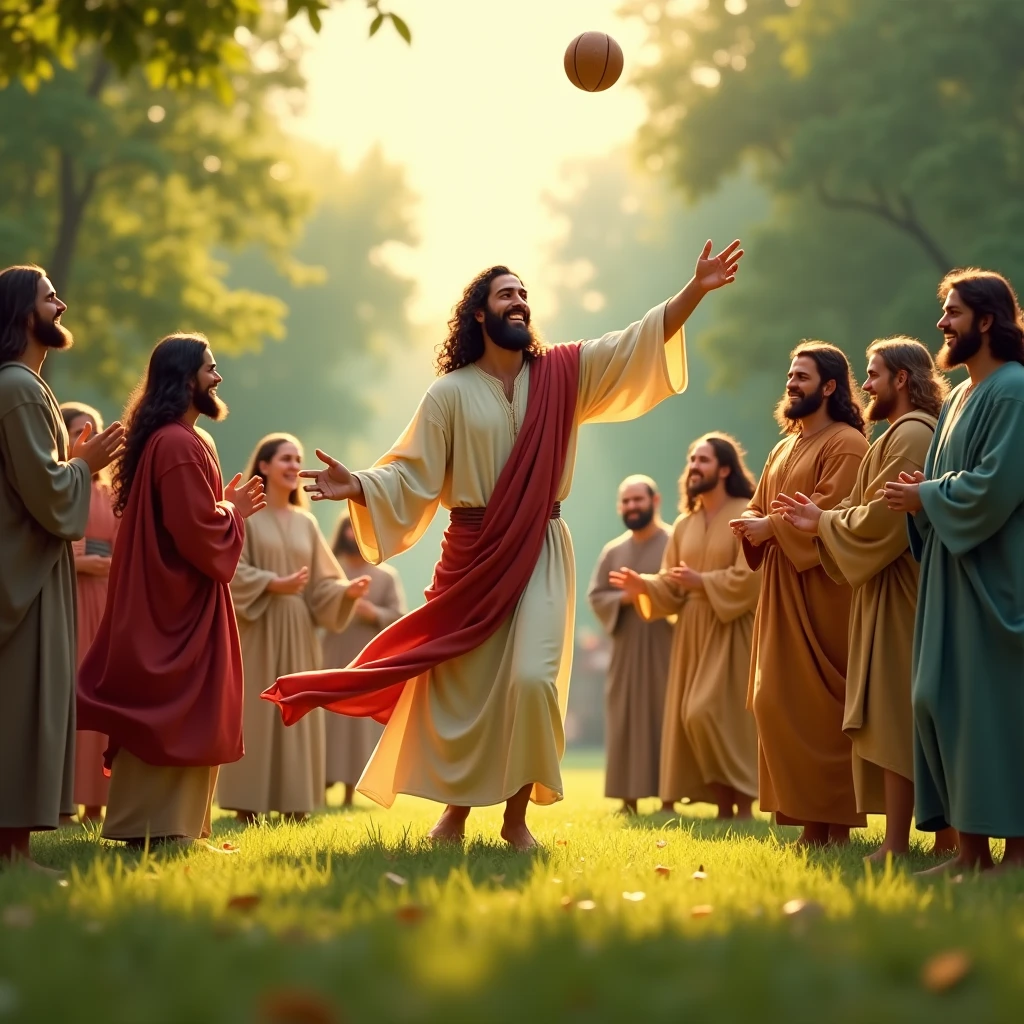 selfie of jesus playing hacky sack with his disciples