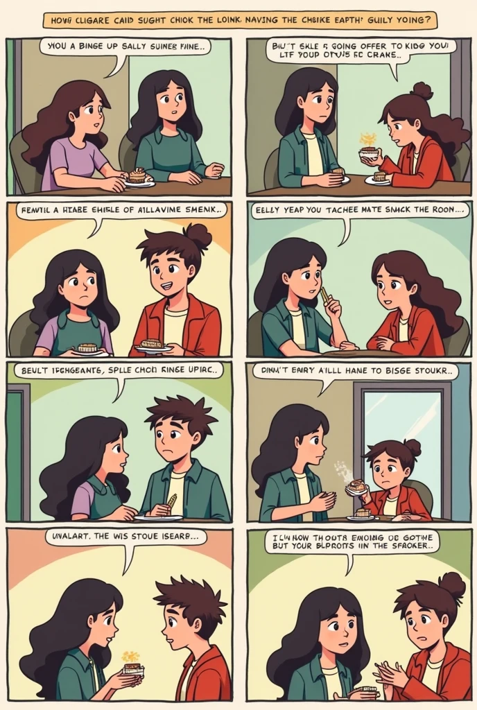 Four-panel cartoon about refusing cigarettes and binging