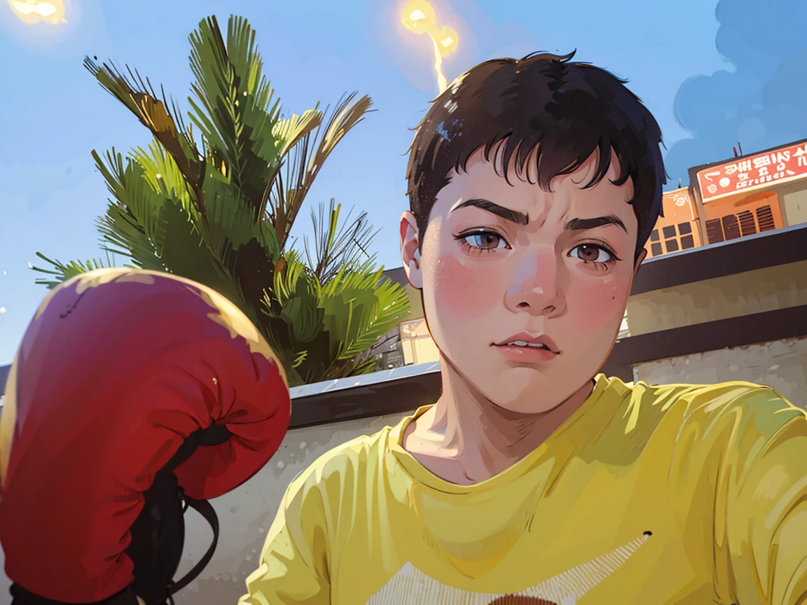 Anime boxing black hair brown pupils domineering
