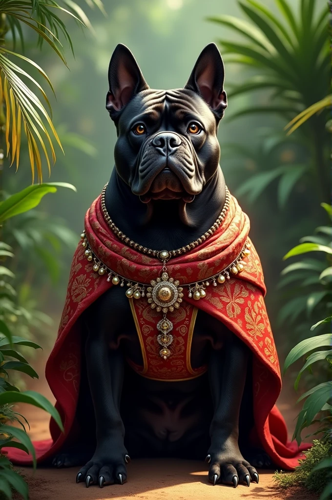 Black bulldog in south indian dress