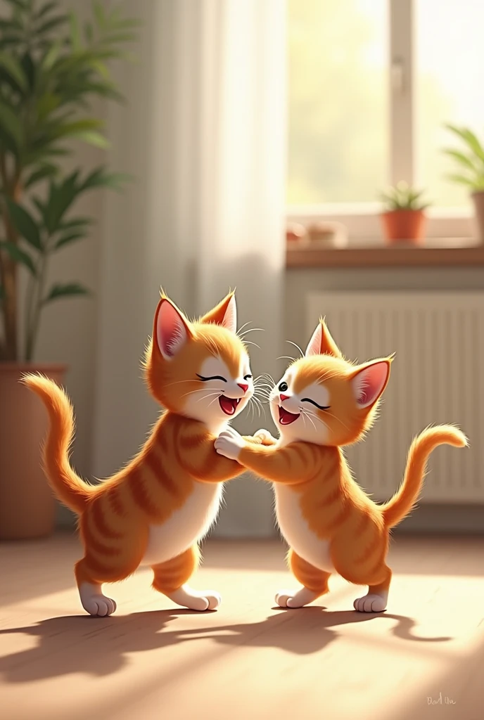 A cat playing with another small cat