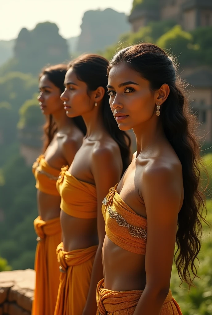 Sigiriya so beautiful women, golden yellow skin,slim body,long well dressed hair,thin eyebrows,nake body