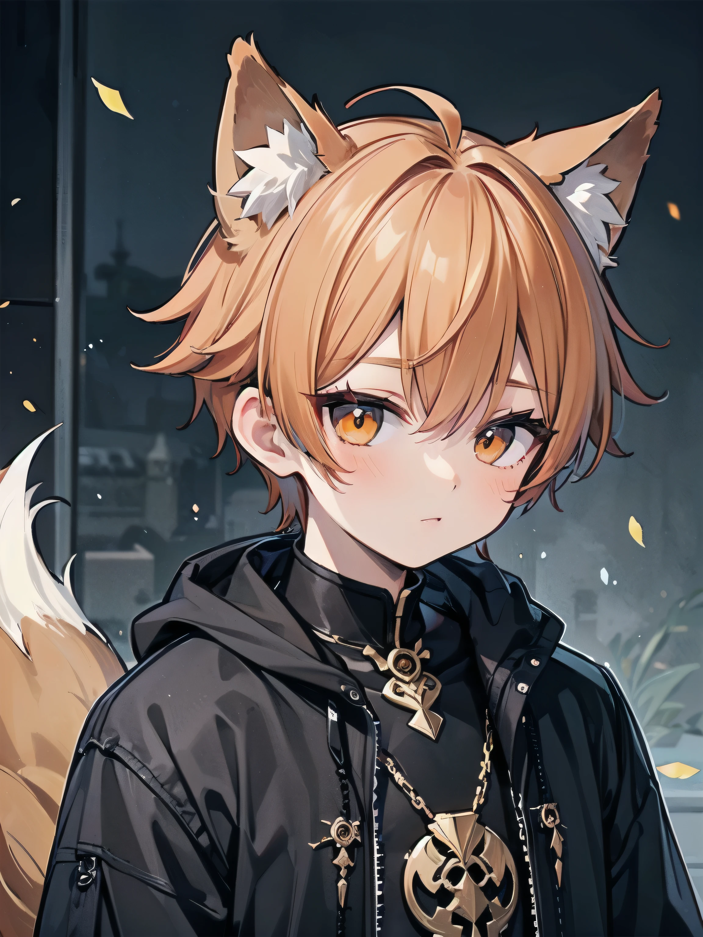 (1boy:1.5), upper body, orange hair, fox ears