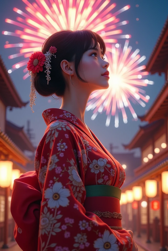 yukata,woman,Big Breasts,Fireworks display