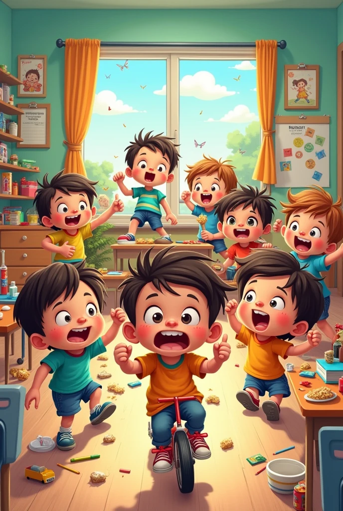 Create the funniest image of class nursery students