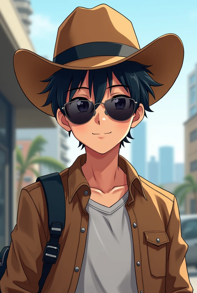 Anime boy wear howdy and with sunglasses