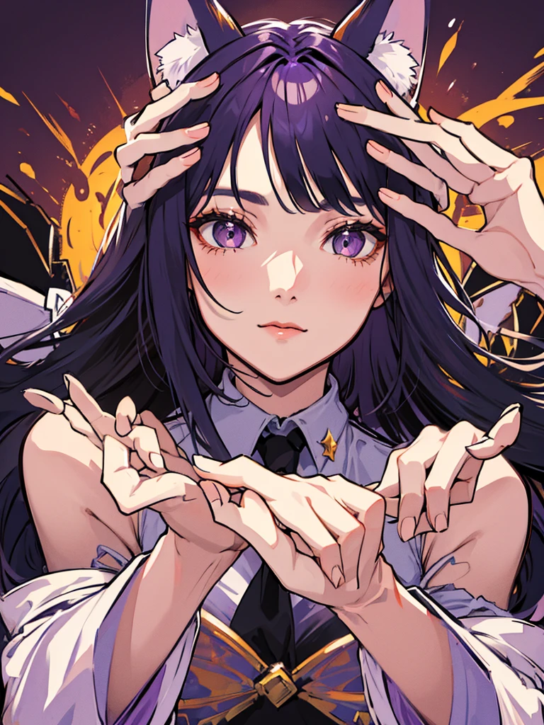 Fox ears,woman,Black Hair,Image color: purple