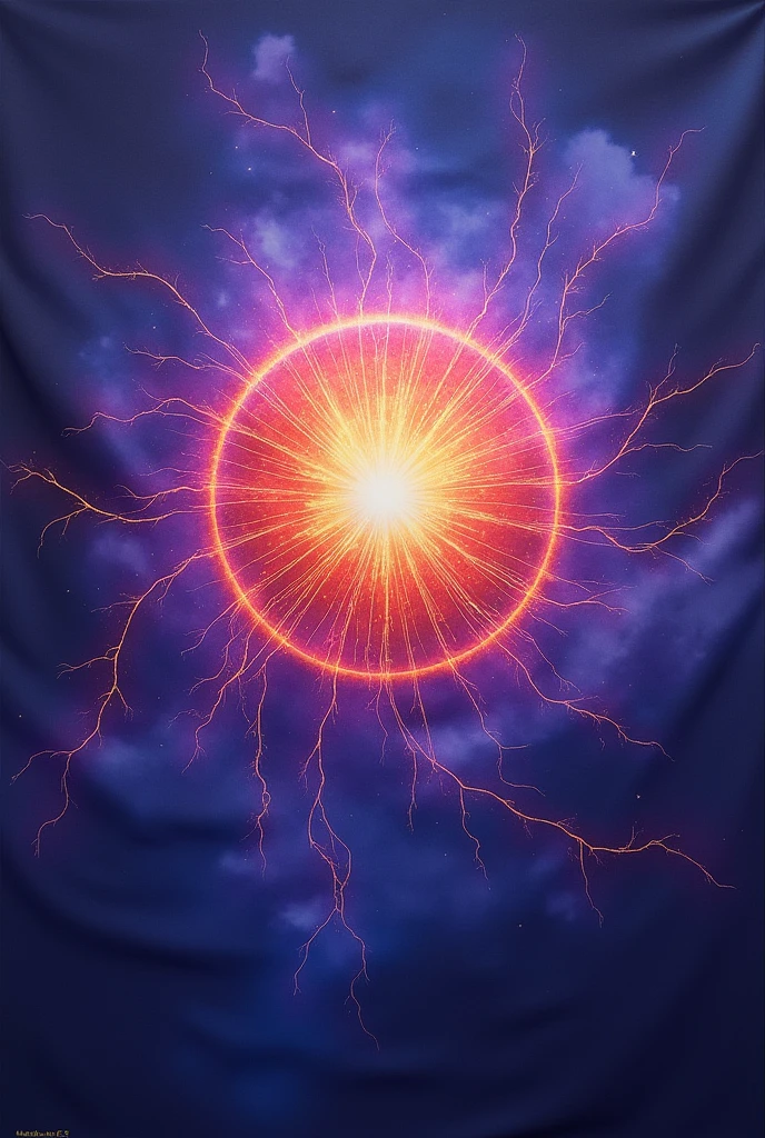 A sun with purple and blue color on a flag
