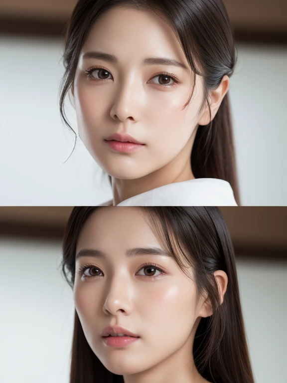 (8k、Live shooting、highest quality、master piece:1.2)、Super detailed、super resolution、(real、realPhoto:1.37)、Portrait、High-definition RAW color photo、professional photography、very detailedで美しい、very detailed、8k画壁紙、amazing details、huge file size、official art、very detailedなCG Unity 8kの壁紙 very detailedな女性、Madam、20 year old woman with a handsome face, very narrow eyes、very detailedな肌、very detailedな指、very detailedな鼻、Very detailed、perfect ???????、detailed background、Detailed service、white skin、glowing skin、semi-long、real-looking face、delicate eyes、Drooping eyes、Looking at the camera、cowboy shot、Front facing、standing posture、dynamic lighting、close up of face、show your skin、No accessories、Put your hand on your cheek、touching his cheek