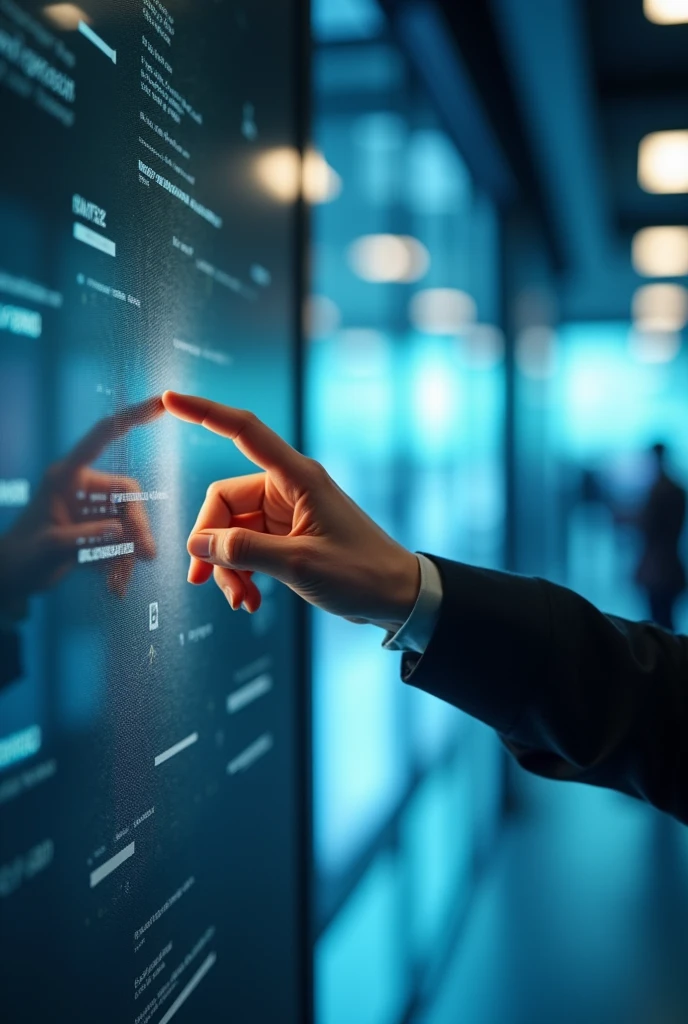 Person with perspective with hand on screen