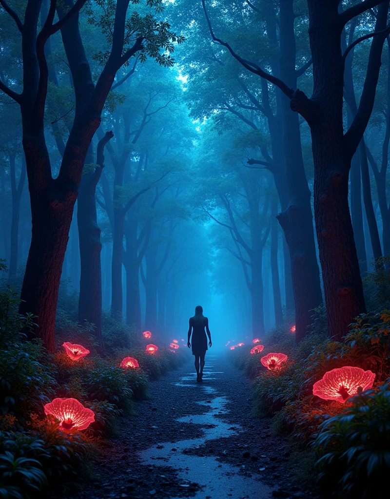 （Best quality，8k，high resolution，masterpiece：1.2），Super detailed，alien forest，harsh environment，(((Night，Terrifying Alien Night，Black Light Art))), Terrible alien creatures，Powerful electromagnetic waves，Light Wave，Flying in the air，anger，transparent，Long legs，Glowing alien plants，Magic Wand，Fantasy landscape，Dark depressing colors，Fluorescent atmosphere，Whimsical Alien Creatures，otherworldly plants，Horrible scenery，Mysterious aura，Alien Creatures，Mesmerizing charm，Ethereal atmosphere，Surreal elements，Cosmic Energy，Fantasy realm，Dreamlike environment，Surreal creatures，Horror Forest，Imaginary worlds，Amazing alien terrain，Whimsical plants，Mood lighting，Vibrant Leaves，The ethereal existence，otherworldly glow，captivating details，Complex texture，Vibrant colors