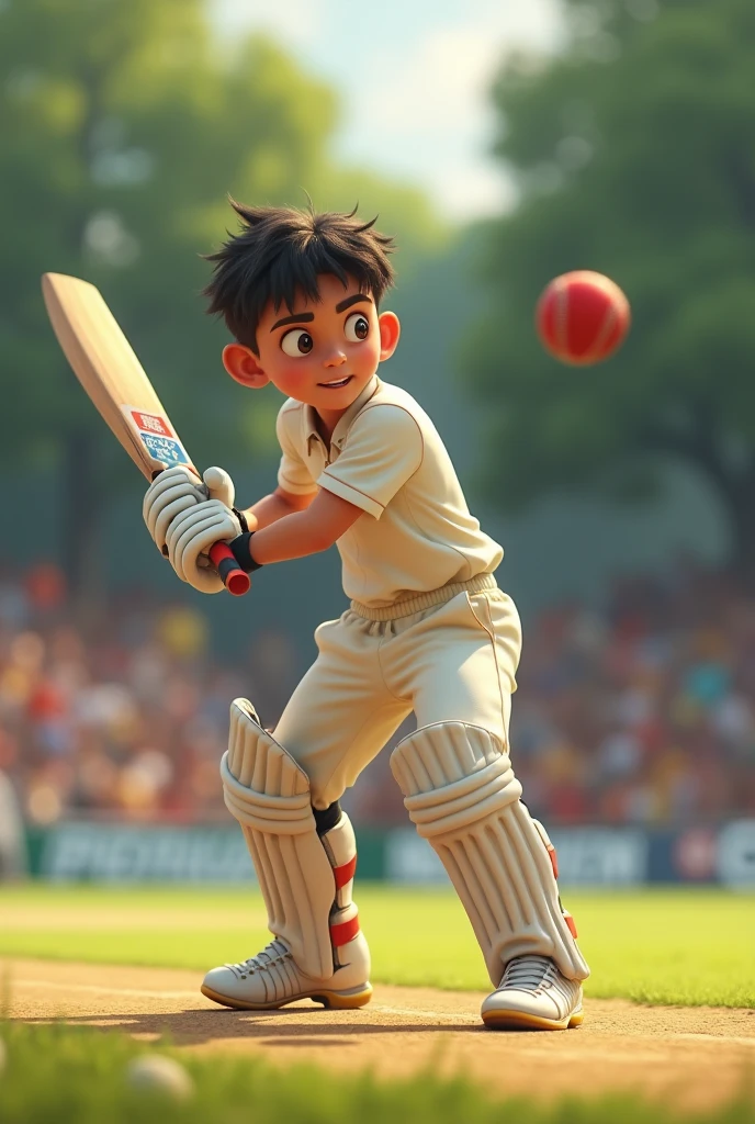 A boy playing cricket