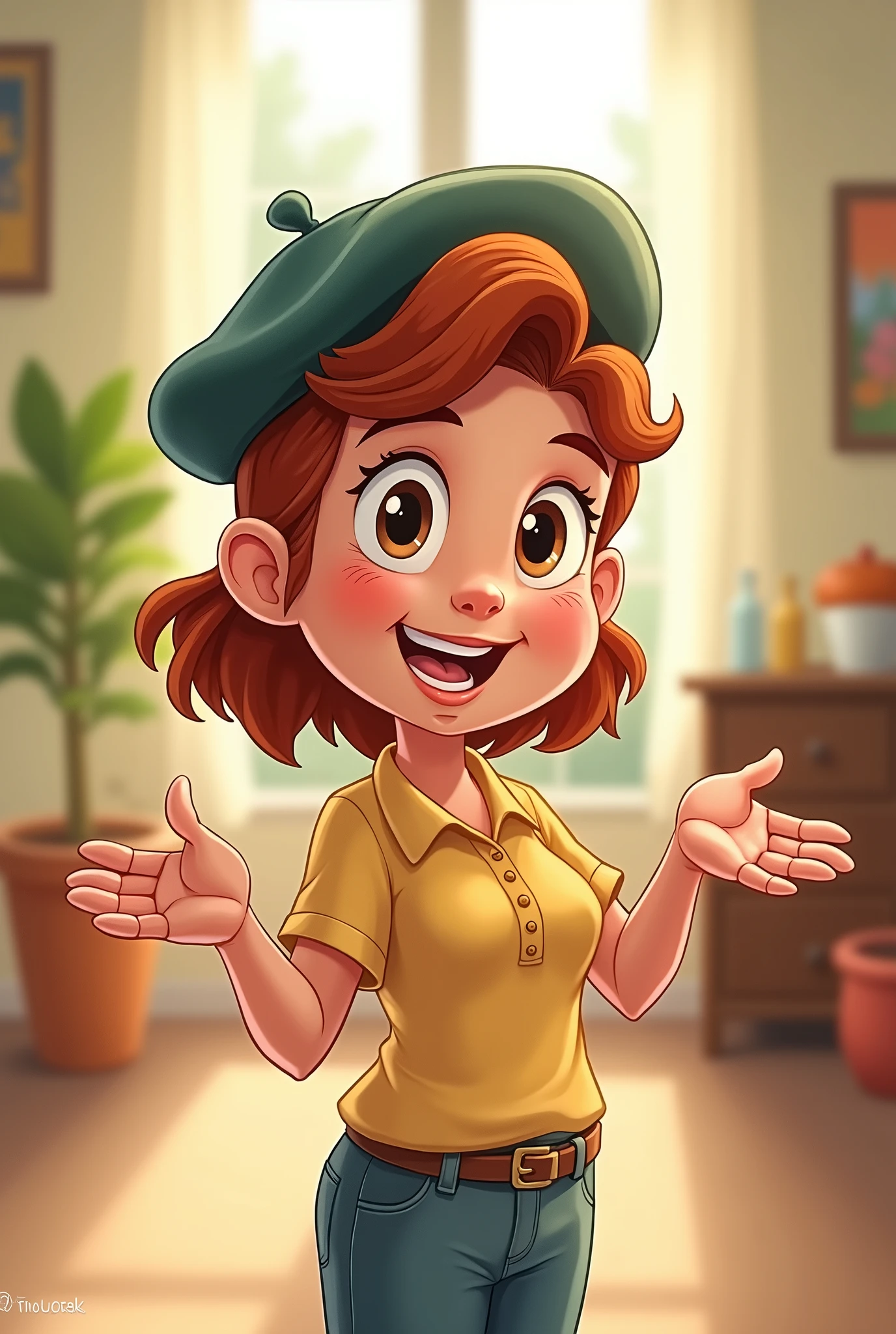 Un personnage type cartoon (blanc ,brun , français,gentil )