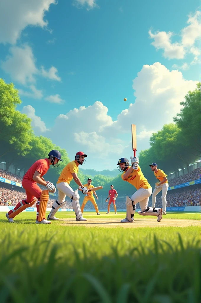 A cricket team playing cricket in the ground