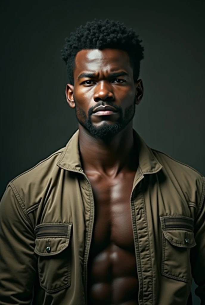 Man aged 30 to 40, native, dark-skinned, masculine features, muscular
