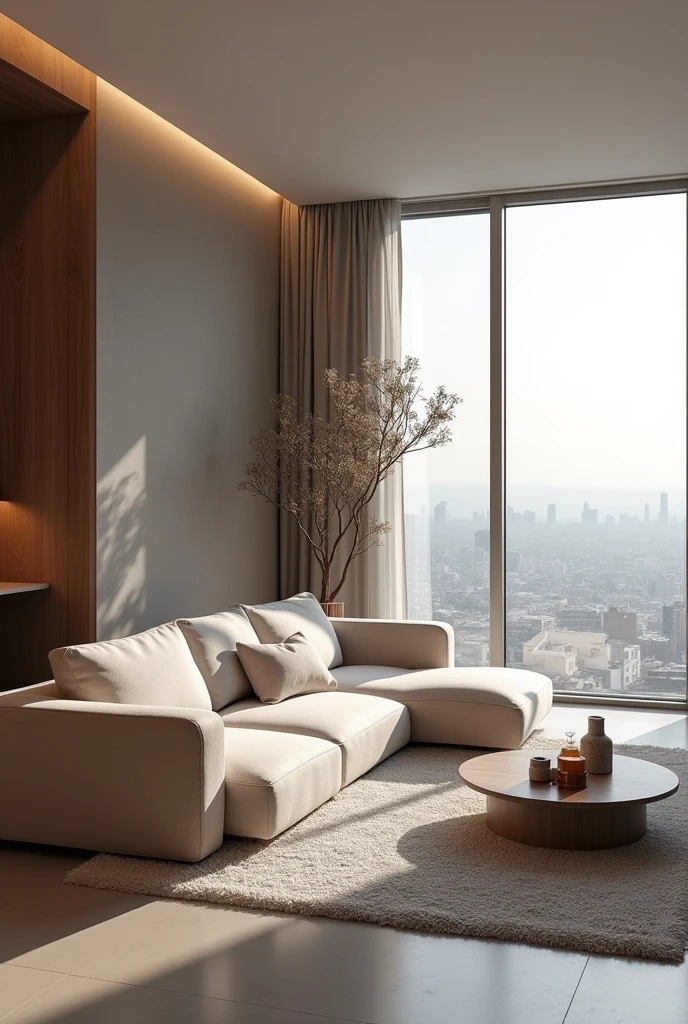 Interior design , modern living room , in the capital of São Paulo, Brazil , with a minimalist sofa of conceptual design , ultra realisitic , 4K , High-resolution rendering