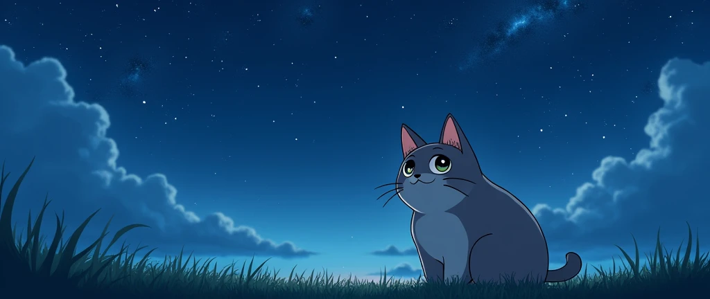 One summer night,there were stars in the sky, masterpiece,best quality, Kawaii Cat Studio Ghibli Inspired