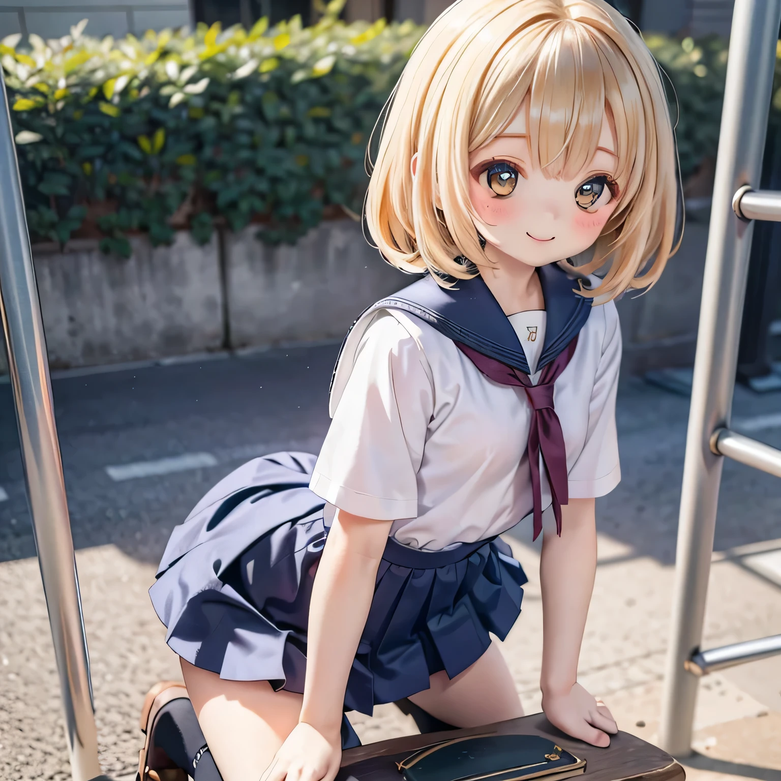 Ermine Girl((((school uniform ))))Schoolyard、smile,  Erotic look
