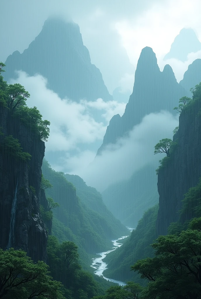 Raining on mountain