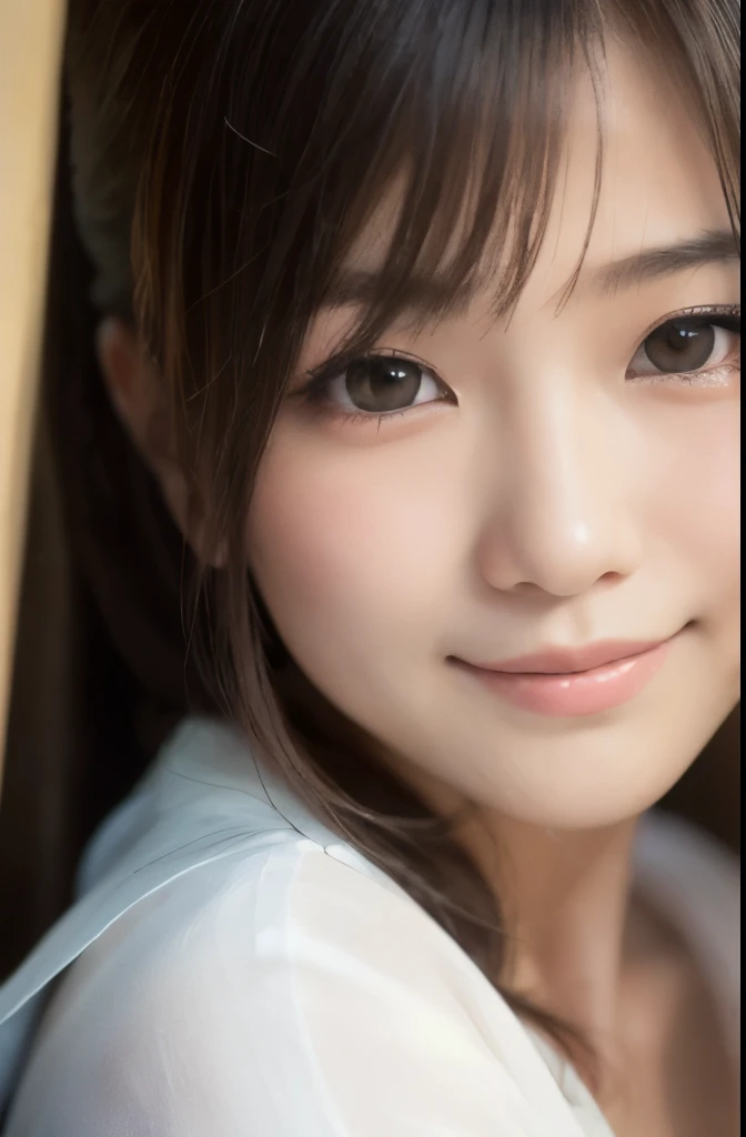 best quality, face focus, soft light, ultra high res, (photorealistic:1.4), RAW photo,(Shinozaki Ai), (fair skin), kawaii,
1 Japanese girl, solo, cute, smile, (pupil, lights in the eyes), detailed beautiful face, Medium-sized breasts,(high resolution detail of human skin texture),(portrait), upper body, Japanese white kimono