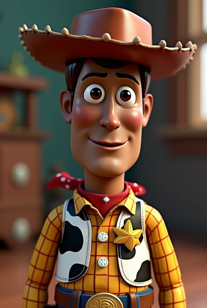 Woody toy story but with dark brown skin