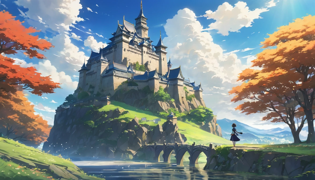 a picture of a picture of a castle with a sky background, genshin, isekai, popular isekai anime, genshin impact, ( ( makoto shinkai ) ), key art, trending on cgstation, official art, makoto shinkai movie, anime key visual concept, guweiz and makoto shinkai, by Shingei