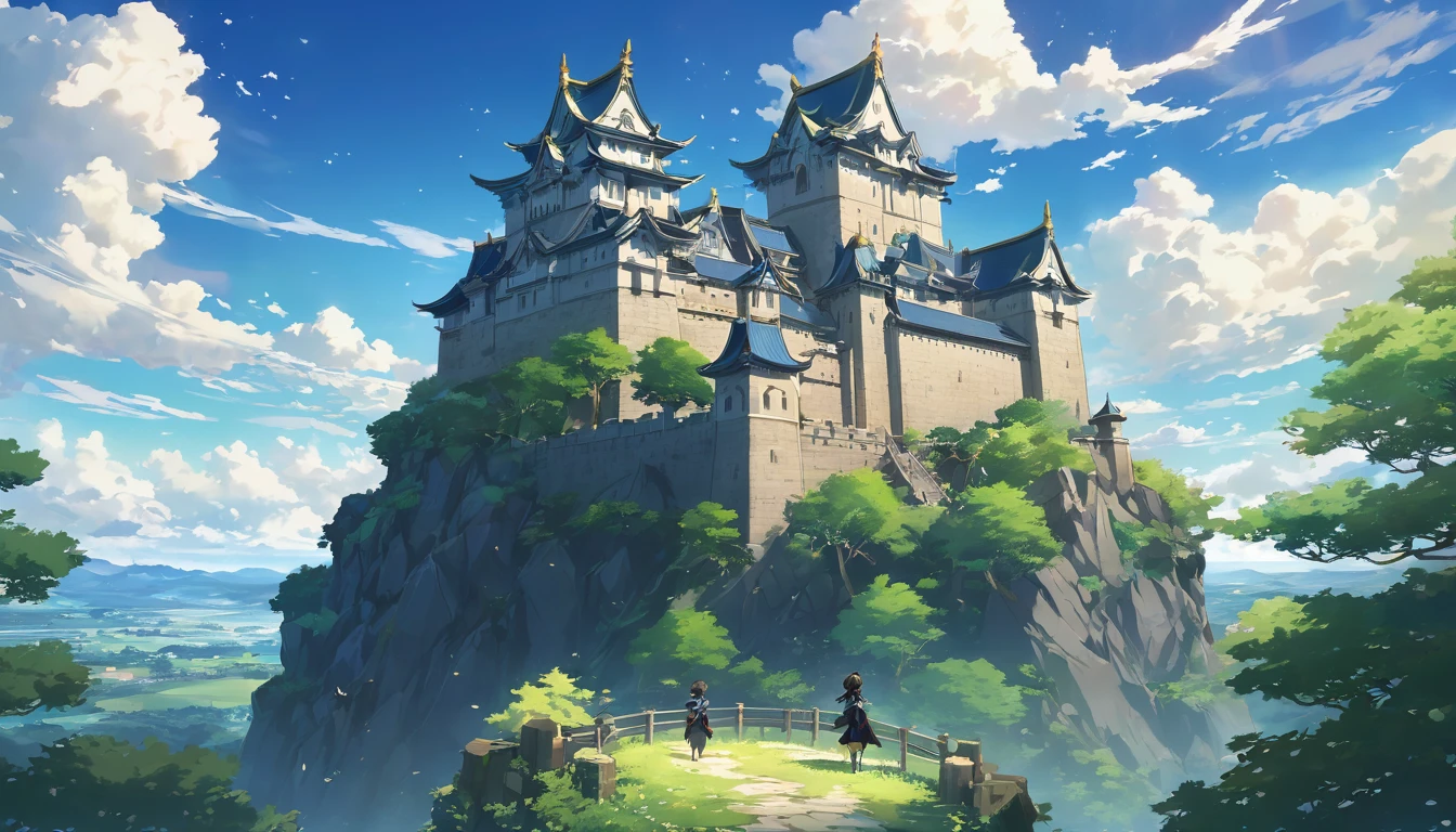 a picture of a picture of a castle with a sky background, genshin, isekai, popular isekai anime, genshin impact, ( ( makoto shinkai ) ), key art, trending on cgstation, official art, makoto shinkai movie, anime key visual concept, guweiz and makoto shinkai, by Shingei