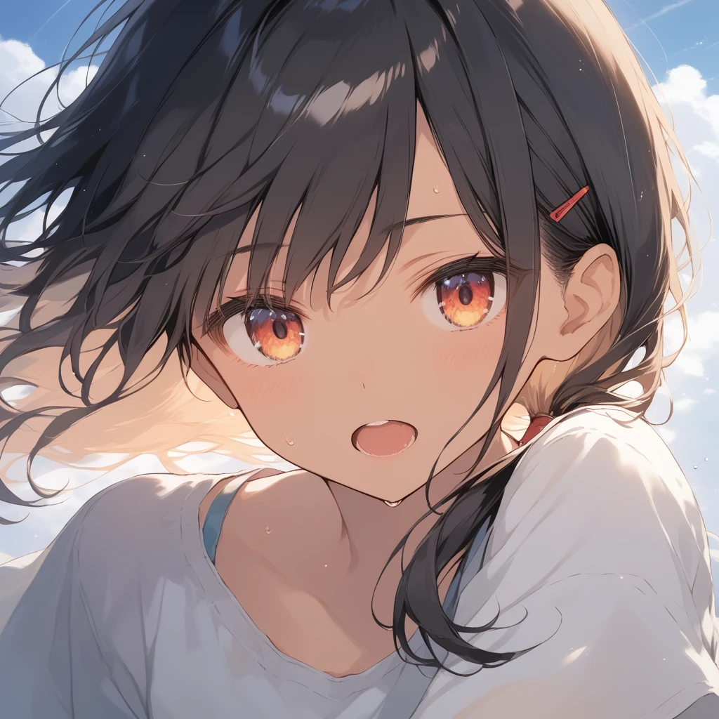 score_9, score_8_up, score_7_up, source_anime, best quality, masterpiece, official art, absurdres, highres, ultra-detailed,waifu2x,Collection: Slice of Life,break,1girl, tomboy, dark-skinned female, short hair, low ponytail, flat chest, beautiful detailed eyes, shorts, sweat, open mouth, (yawn:0.3), sleepily, outdoors, wind, (Detailed Lighting), (Detailed background),break,(clear line illustration:1.2), super detailed skin,very high resolution, very aesthetic, Best sexual lighting powered by famous artist, 8k, 16k, cute picture,beauty illustration,photoshop_(medium),,(Detailed Lighting),best anime 8k konachan wallpaper, pixiv contest winner, ((artist:takeuchi_takashi )),