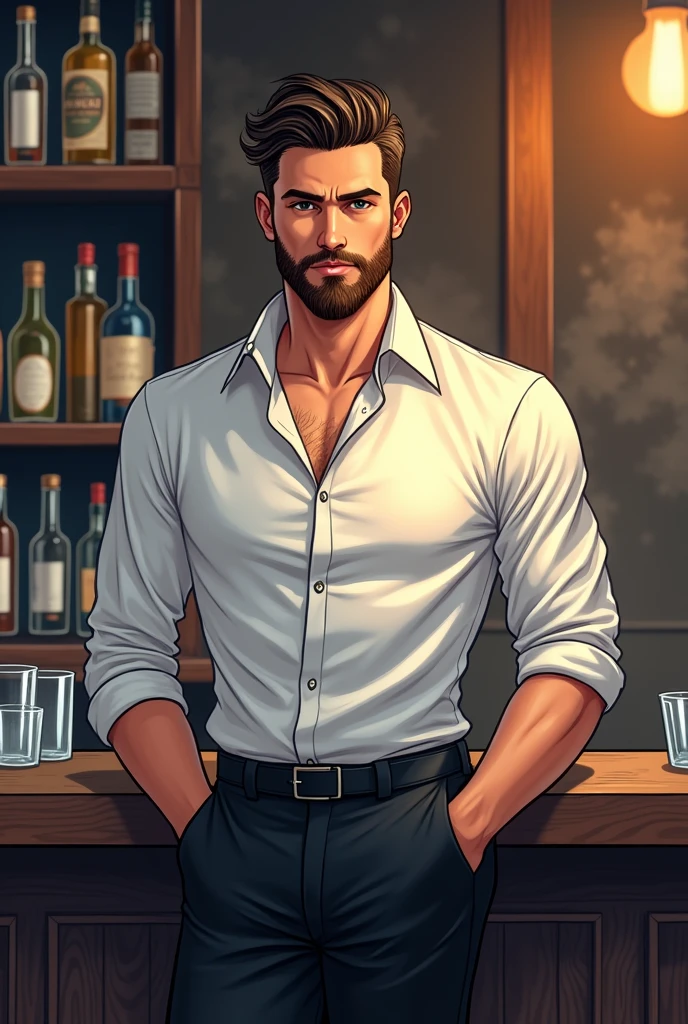 Amale bar waiter of age 29 wirh beard  for manga art