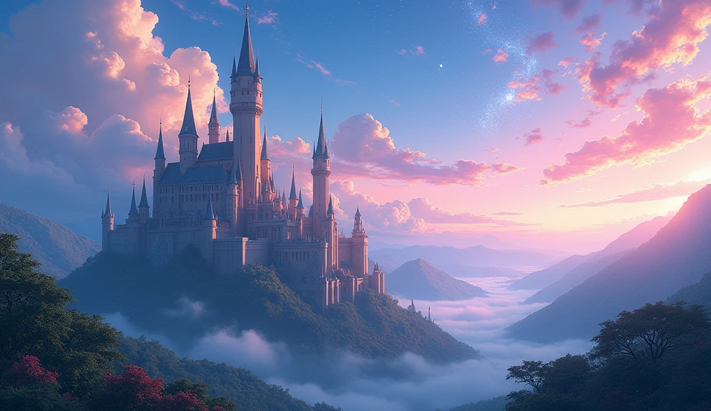 a picture of a picture of a castle with a sky background, genshin, isekai, popular isekai anime, genshin impact, ( ( makoto shinkai ) ), key art, trending on cgstation, official art, makoto shinkai movie, anime key visual concept, guweiz and makoto shinkai, by Shingei