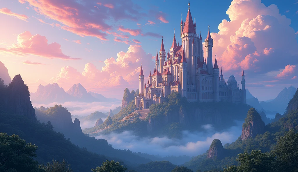 a picture of a picture of a castle with a sky background, genshin, isekai, popular isekai anime, genshin impact, ( ( makoto shinkai ) ), key art, trending on cgstation, official art, makoto shinkai movie, anime key visual concept, guweiz and makoto shinkai, by Shingei