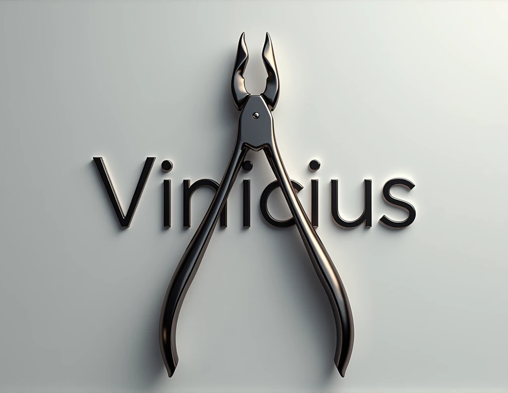 create a logo with cuticle nippers and the name vinicius in the background