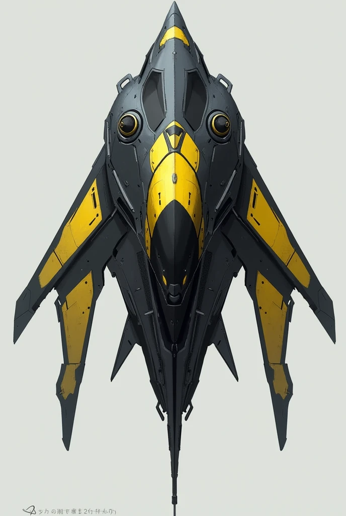 a tiny creature with a streamlined body, like a machine designed for speed and precision in flight. Its shape is slim and elegant, with a structure that seems made to slide through the air with great agility. Its exterior colors vary between black and bright yellow, similar to the warning lines on a high-tech vehicle.

It has a pair of transparent and delicate, but powerful wings that move with incredible speed, allowing it to maneuver in the air with the precision of a fighter in full combat. Its body is rigid and segmented, similar to the fuselage of a spaceship, with a tail tapered like a shuttle tip.

On its front, it has sensors that look like large, dark eyes, capable of detecting even the slightest movement around it, like a high-precision radar. This creature is both an air explorer and a guardian of its territory, with the ability to make quick and precise attacks, just like a combat drone, always maintaining constant alert in its flights.