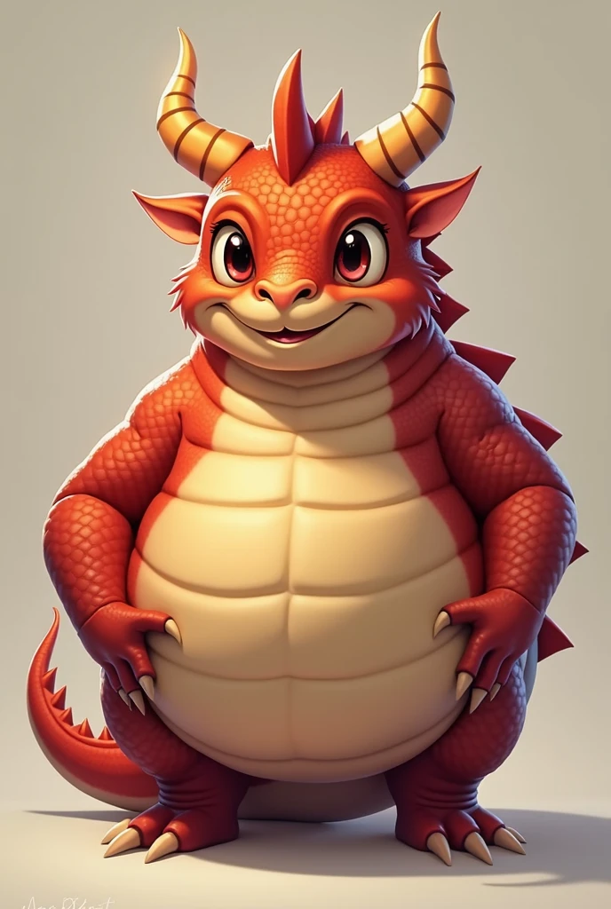 It's Fatty,Cute dragon orc,Showing a round belly,Red body