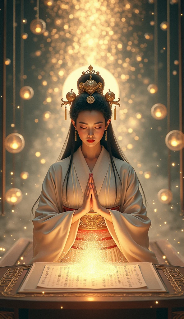 Fortune telling,Japanese Goddess,Upper Body,Background is God々Shining, Size 9:16 Vertical