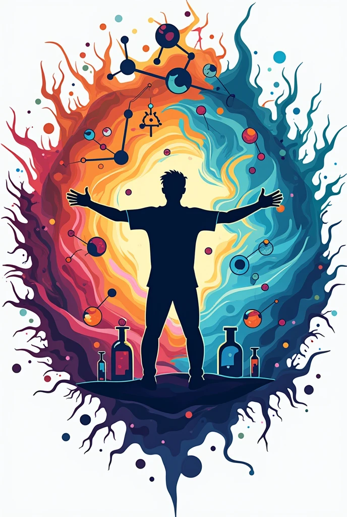 Create a natural sciences, chemistry and physics logo for a creative and original t-shirt that represents teaching careers. A logo 