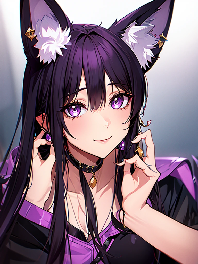 Fox ears,woman,Black Hair,Image color: purple,Earrings
