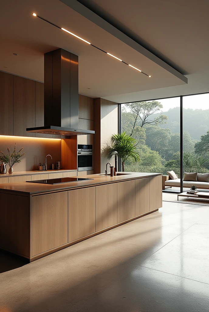 Interior design , large kitchen with fitted furniture , in Brazil , ultra realisitic , 4K , High-resolution rendering