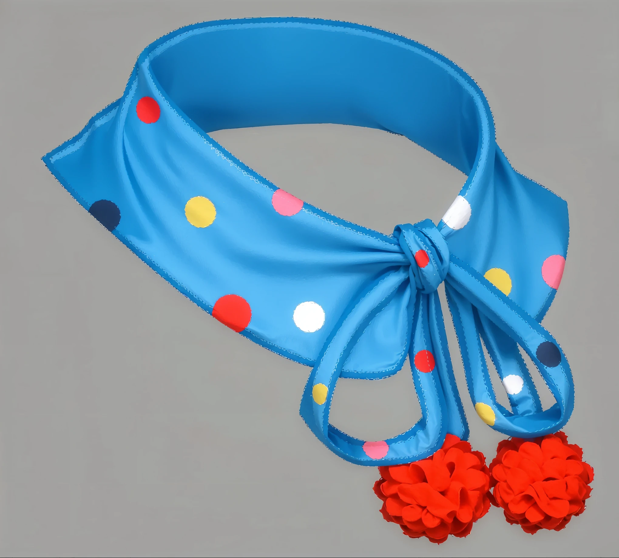 scarf, polka dot pattern, red pompoms, Fabric - cotton, Color - blue, red, хлопковый scarf