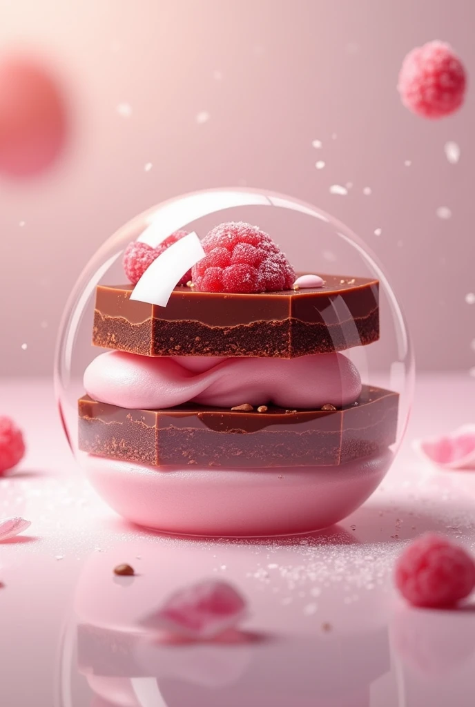 create a transparent image, with chocolate and inside a strawberry mousse