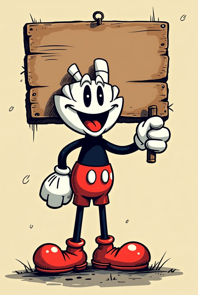 Cuphead style design of sign writing free character neutral background full canva
