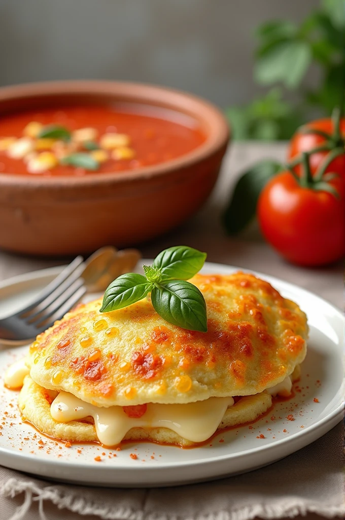 Gazpacho and French omelette with cheese