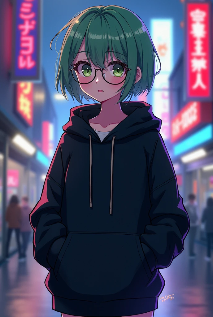 Anime,Wear glasses,Wear a black hoodie,Nickname Green,Being gay