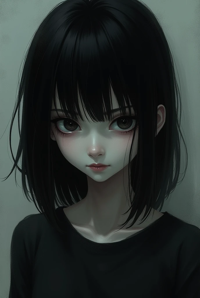 The black-haired scary girl was staring at us without showing any emotion.